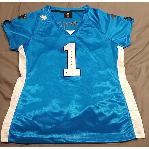 Carolina Panthers Jersey Womens L #1 Cam Newton Blue Studded NFL Team Apparel - Picture 1 of 12